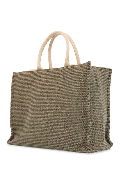 Large Raffia Effect Tote Bag  - Green