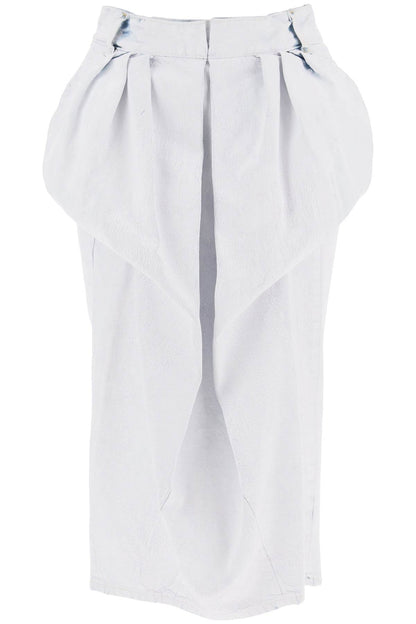 Crinkled Denim Ruffled Skirt  - White