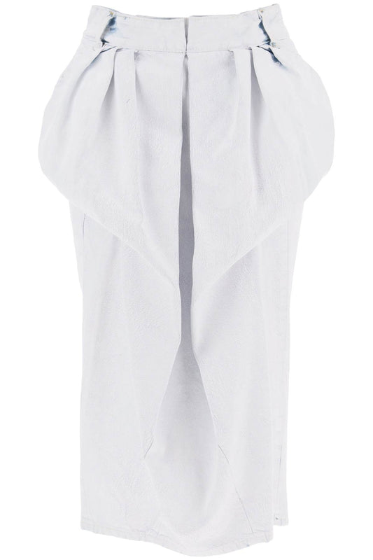 Crinkled Denim Ruffled Skirt  - White