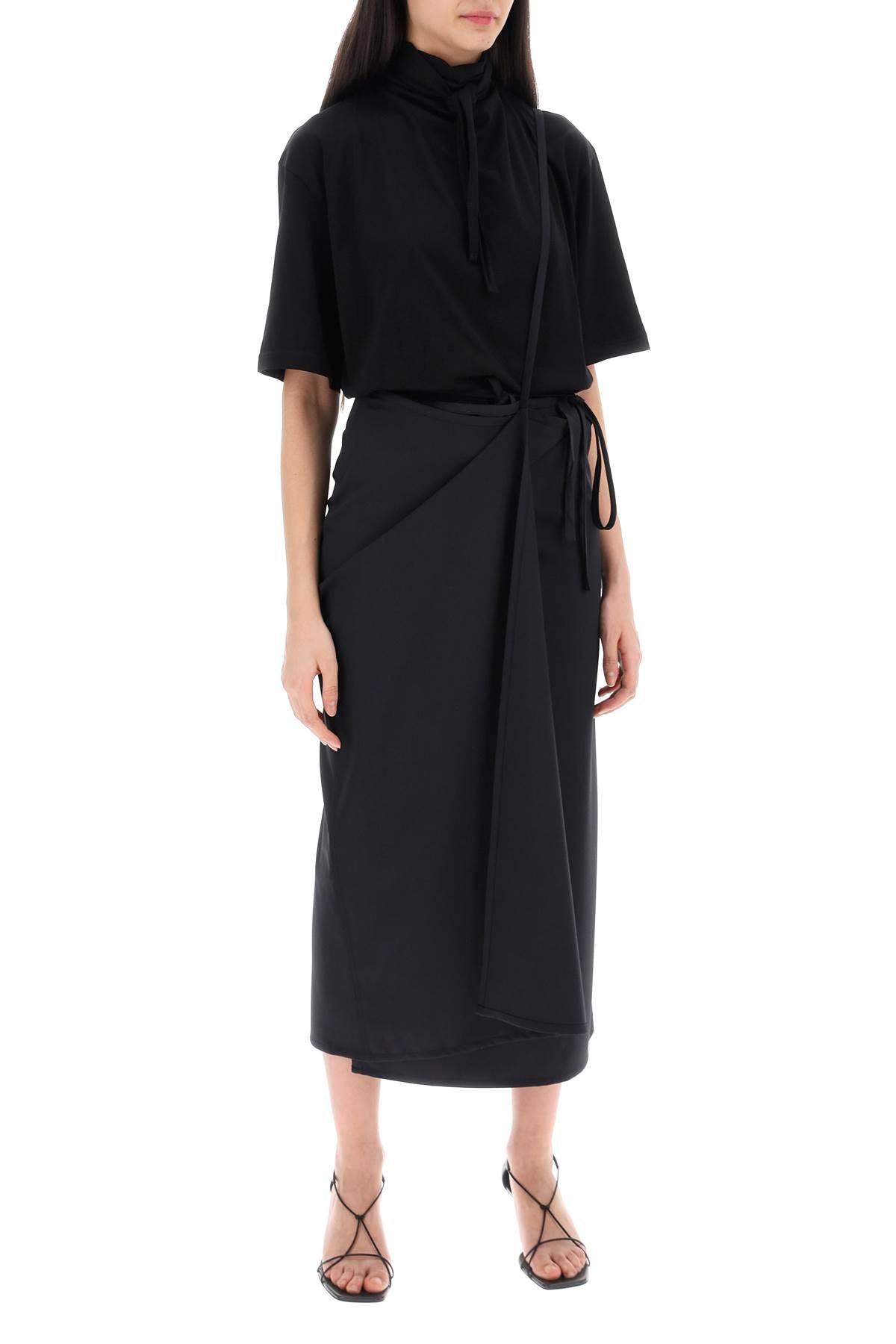 Wool Wrap Skirt With Pockets  - Black