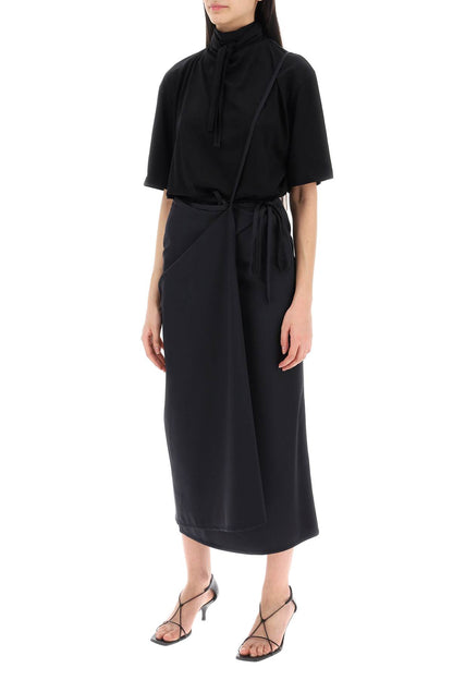 Wool Wrap Skirt With Pockets  - Black