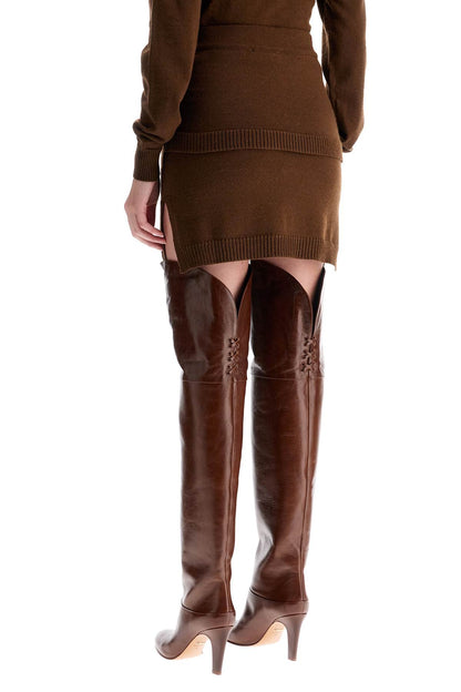 "mini Skirt With Knotable  - Brown