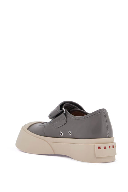 Gray Calfskin Low-top Sneakers With Hook-and-loop Closure  - Grey