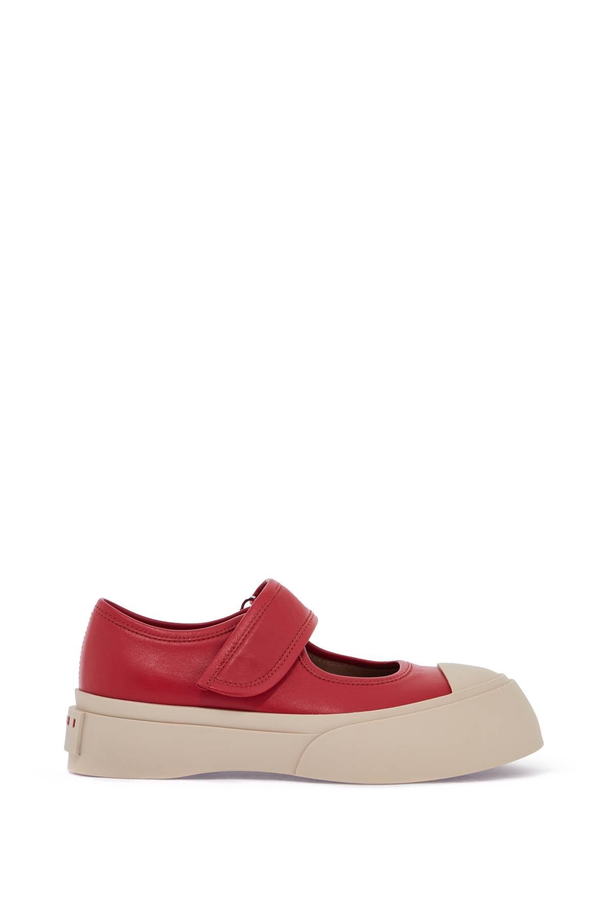 Intense Crimson Calfskin Sneakers With Velcro Closure  - Red