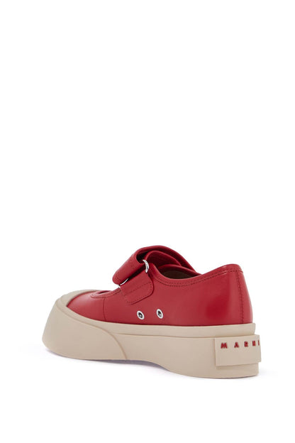 Intense Crimson Calfskin Sneakers With Velcro Closure  - Red