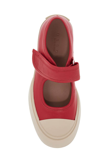 Intense Crimson Calfskin Sneakers With Velcro Closure  - Red