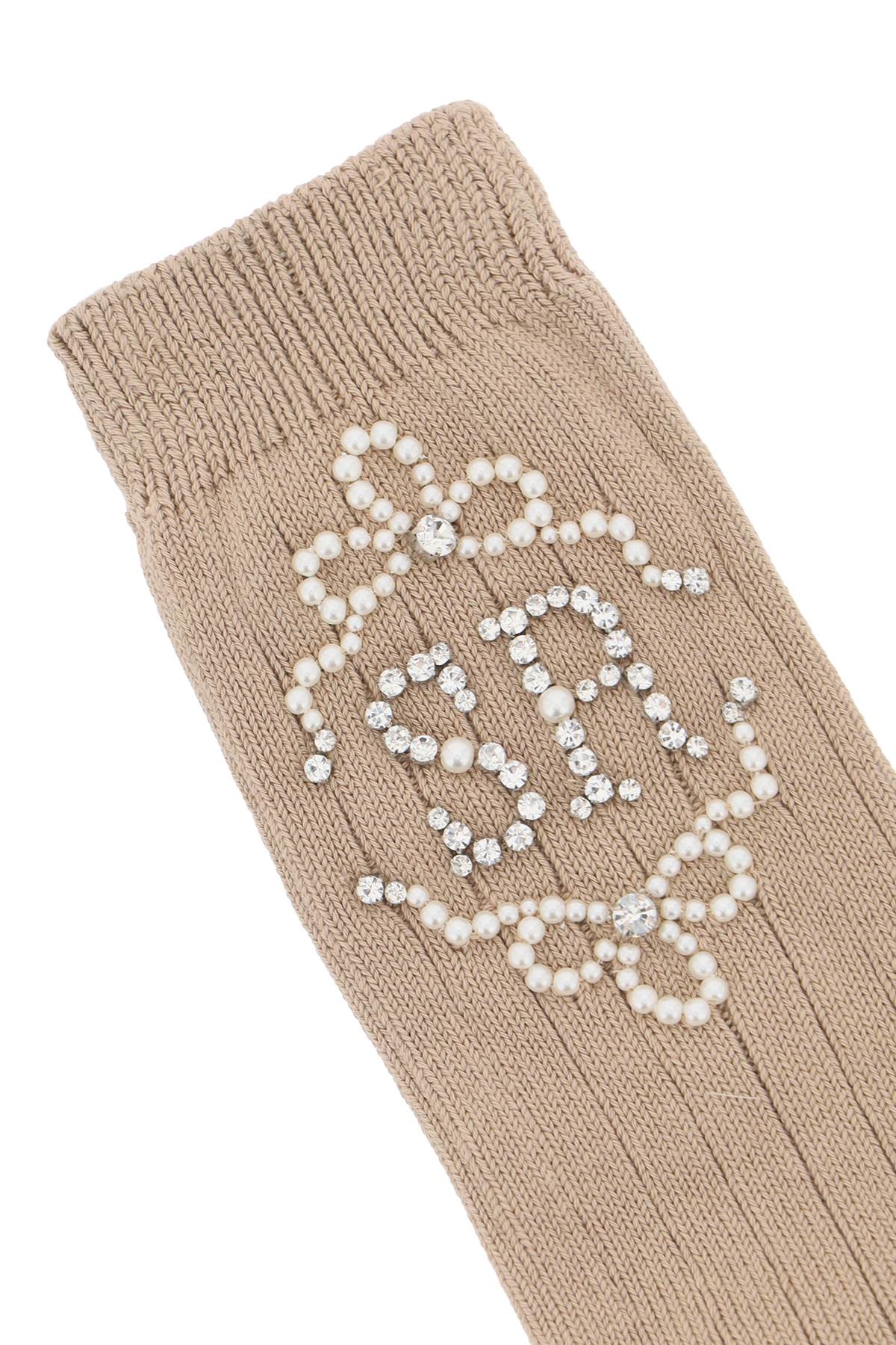 Sr Socks With Pearls And Crystals  - Beige