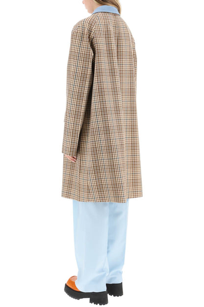 Suede Collar Checked Coat  - Beige