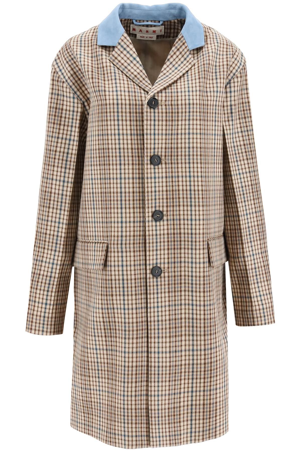 Suede Collar Checked Coat  - Beige