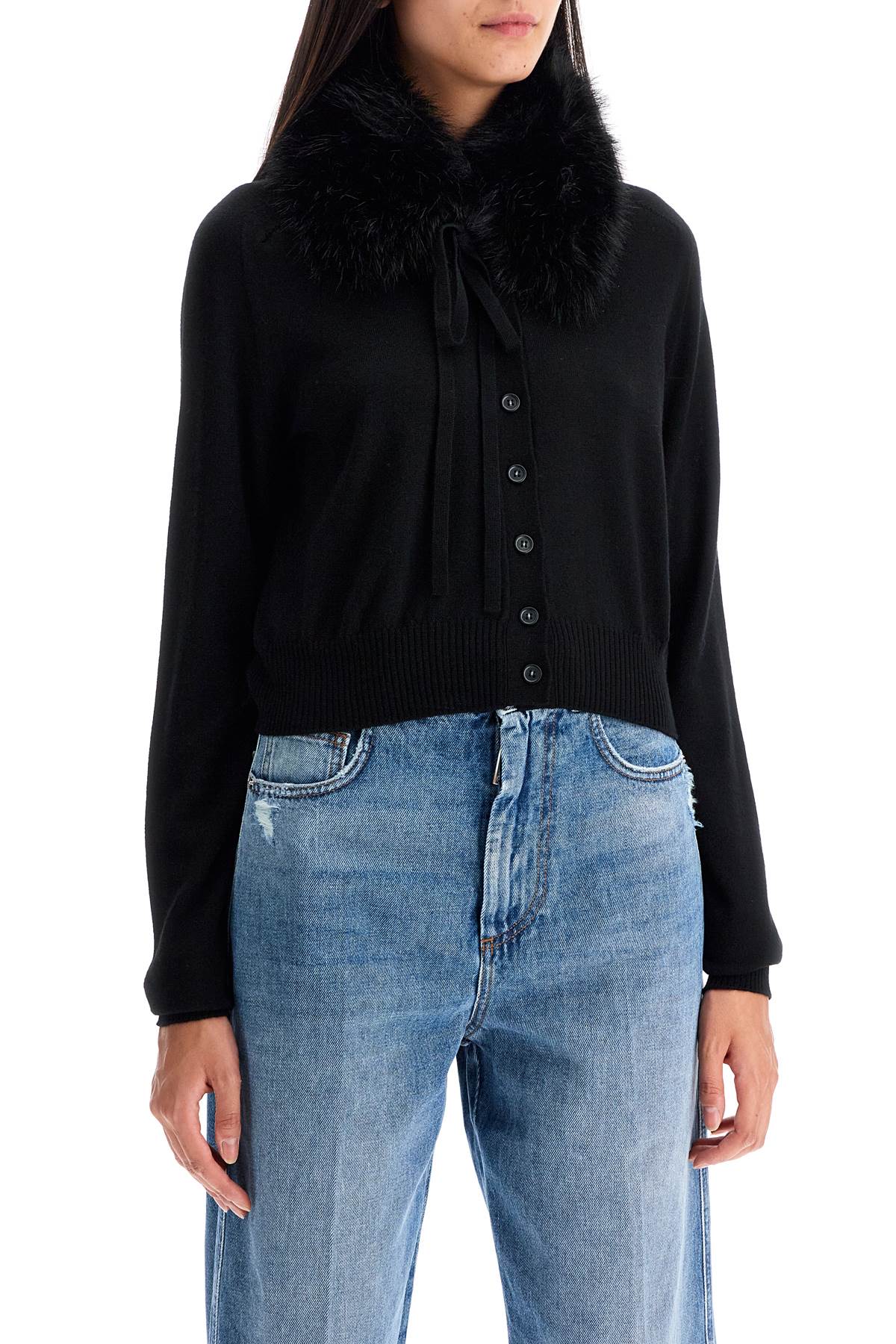 Detachable Collar Cardigan  - Black