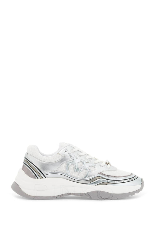 Mesh And Metallic Faux Leather Sneakers In  - Silver