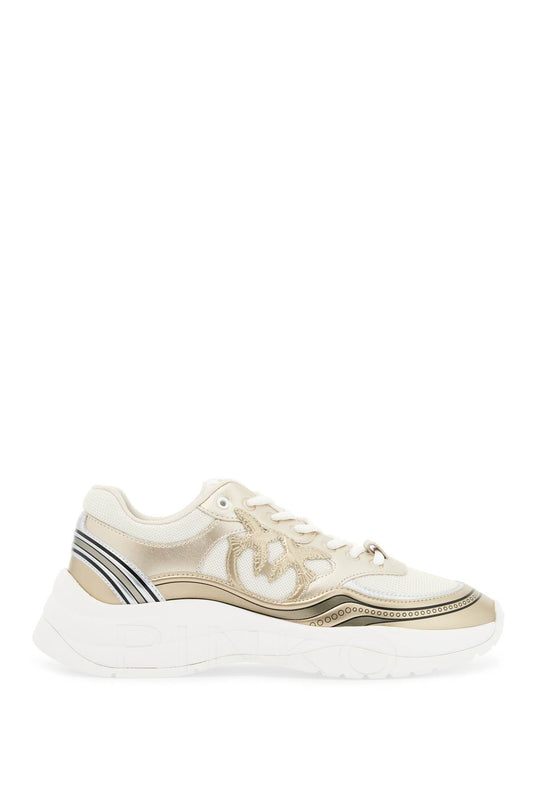 Mesh And Metallic Faux Leather Sneakers In  - Gold