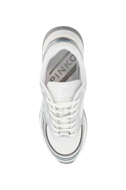 Mesh And Metallic Faux Leather Sneakers In  - Silver