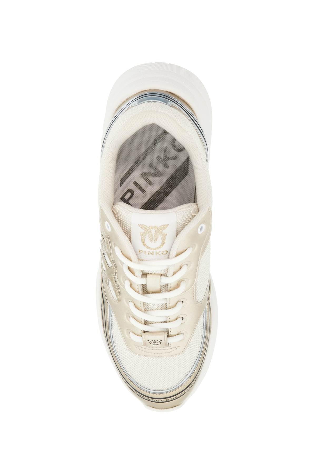 Mesh And Metallic Faux Leather Sneakers In  - Gold