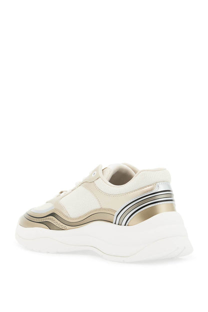 Mesh And Metallic Faux Leather Sneakers In  - Gold