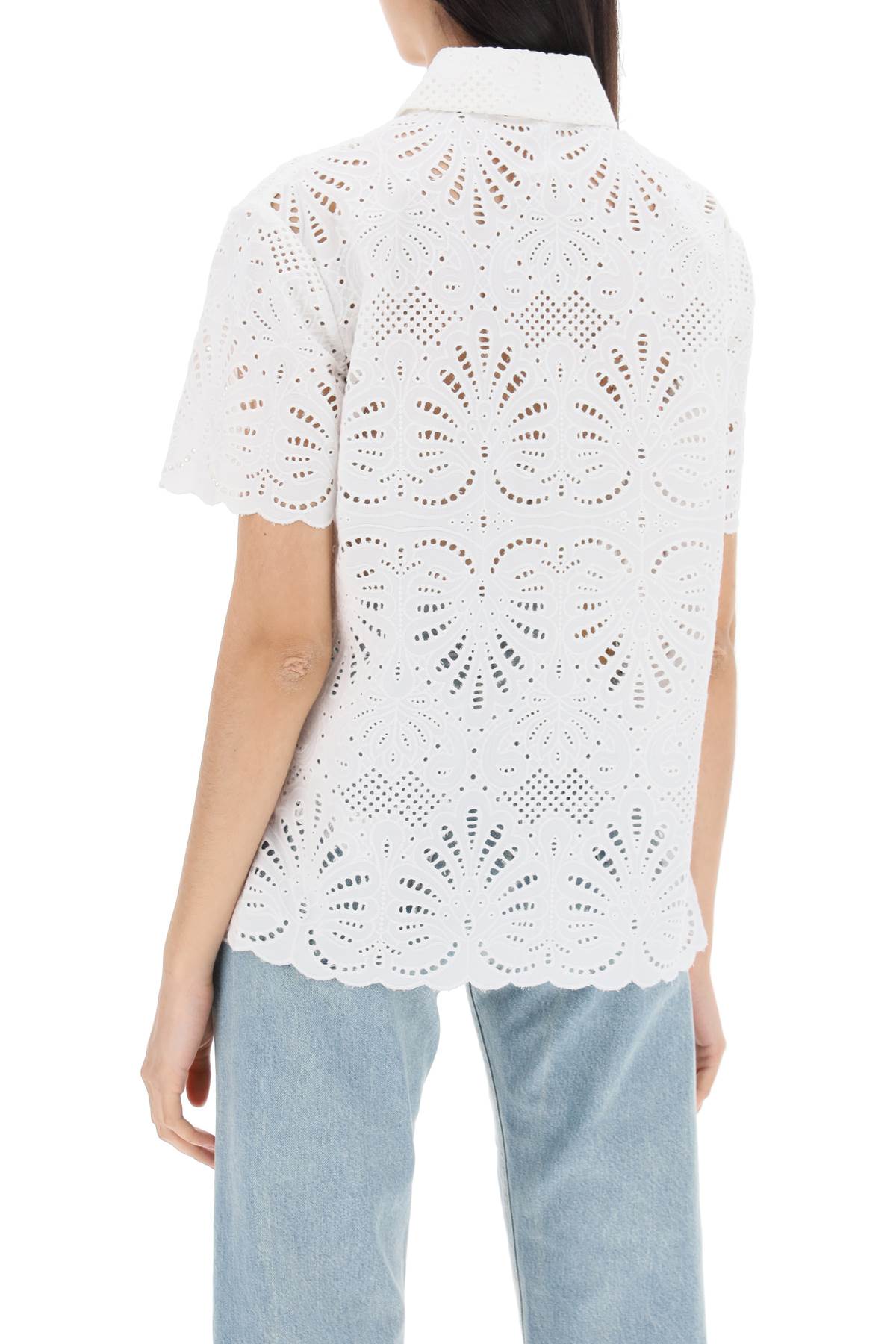 Short-sleeved Sangallo Lace Shirt  - White