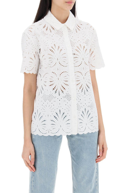 Short-sleeved Sangallo Lace Shirt  - White