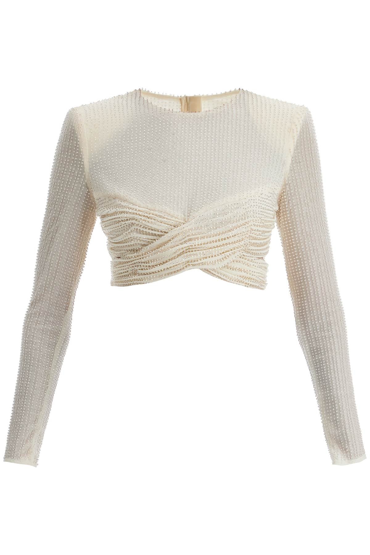 Mesh Crop Top With Beads Embellishments.  - White