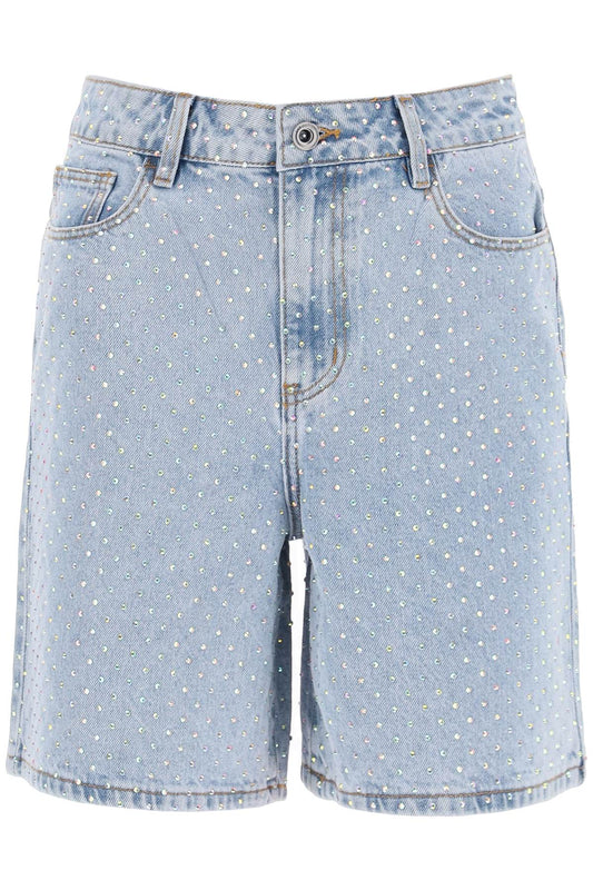 Denim Bermuda Shorts With Rhin  - Light Blue