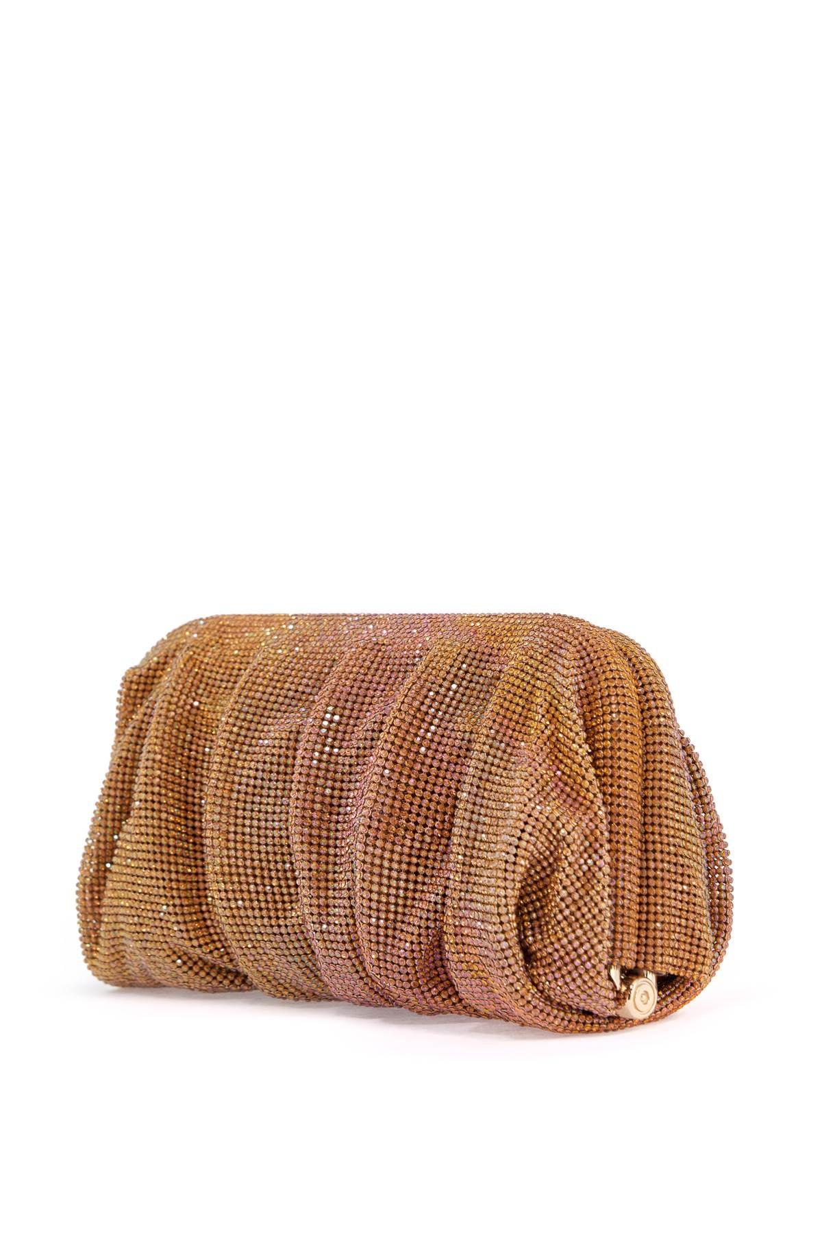 Medium Gold Pleated Rhinestone Mesh Bag For Elegant Events  - Gold