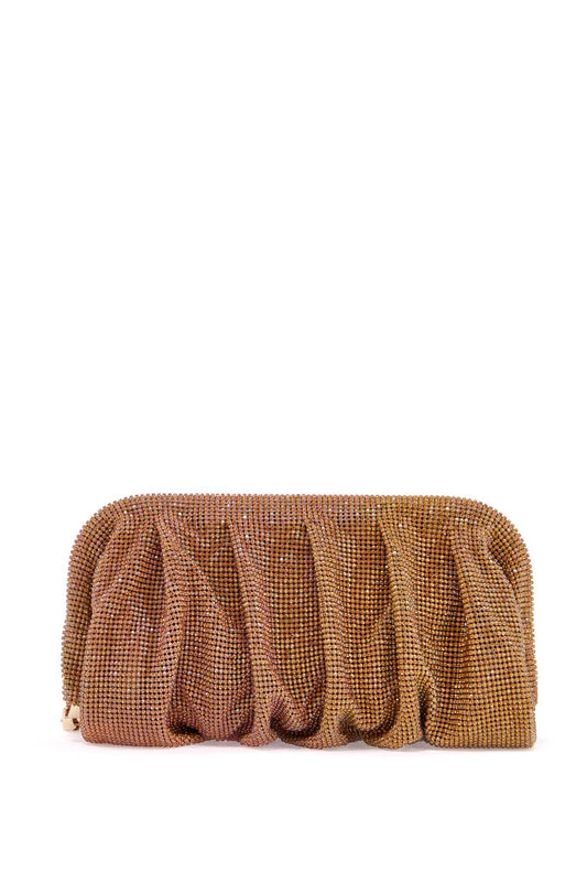 Medium Gold Pleated Rhinestone Mesh Bag For Elegant Events  - Gold