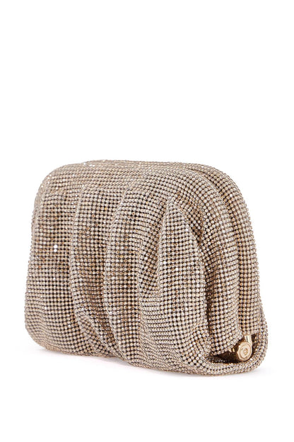 Compact Pleated Light Gold Rhinestone Evening Bag  - Gold