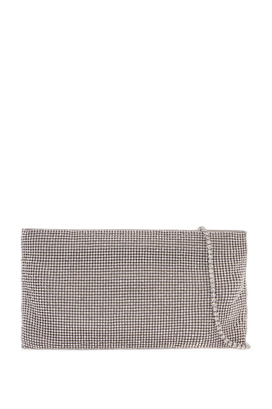 La Petite Evening Bag In Crystal On Silver With Shoulder Strap  - Silver