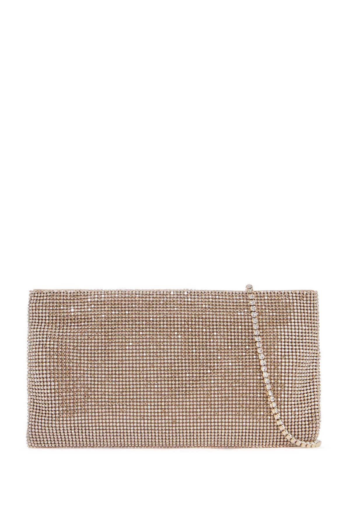 Compact Rectangular Bag In Light Gold Rhinestones With Elegant And Sophisticated Chain  - Gold