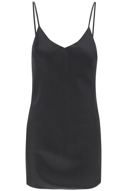 Bias-cut Crêpe Satin Slip Dress  - Black