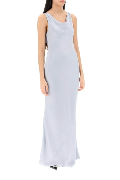 Drape Neck Satin Gown  - Grey