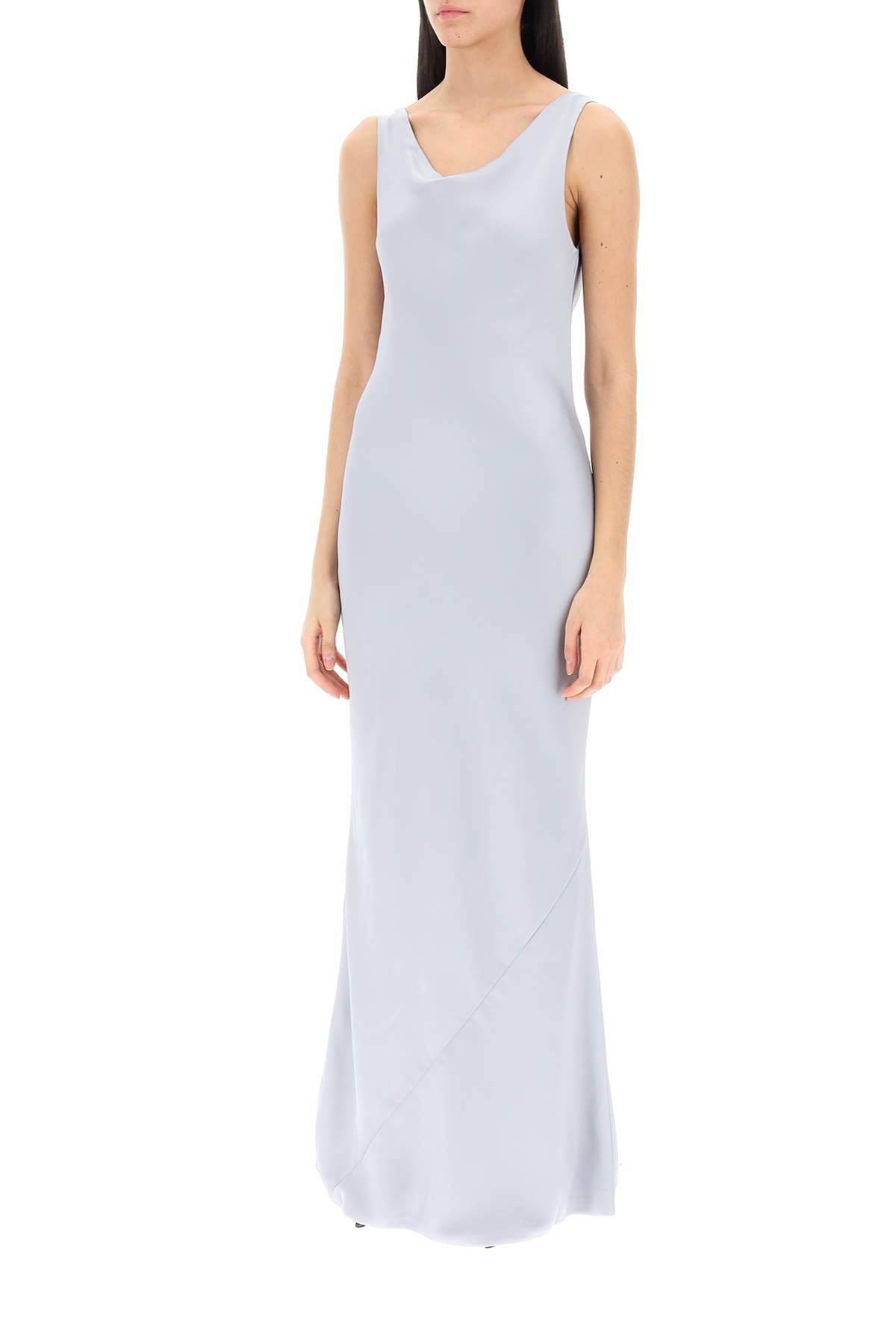 Drape Neck Satin Gown  - Grey