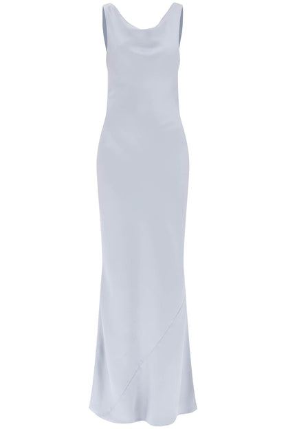 Drape Neck Satin Gown  - Grey