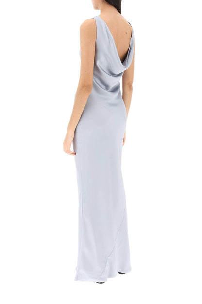 Drape Neck Satin Gown  - Grey