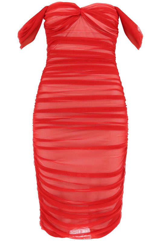 Walter Draped Mesh Dress  - Red