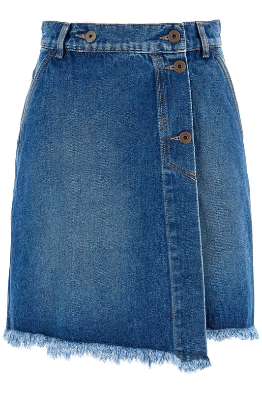 Short Wrap Skirt With Pockets  - Blue