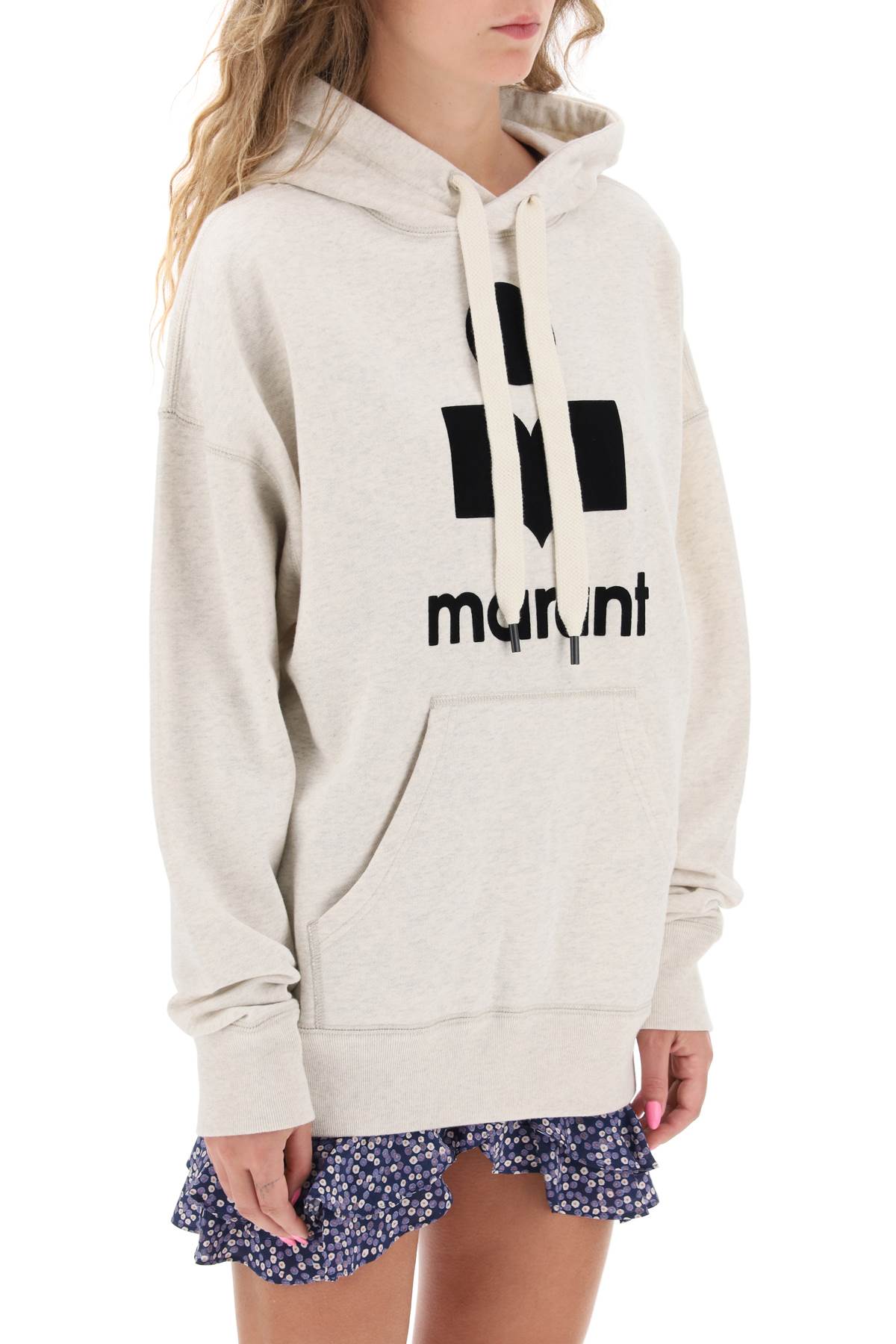 Mansel Hoodie With Flocked Logo  - Grey