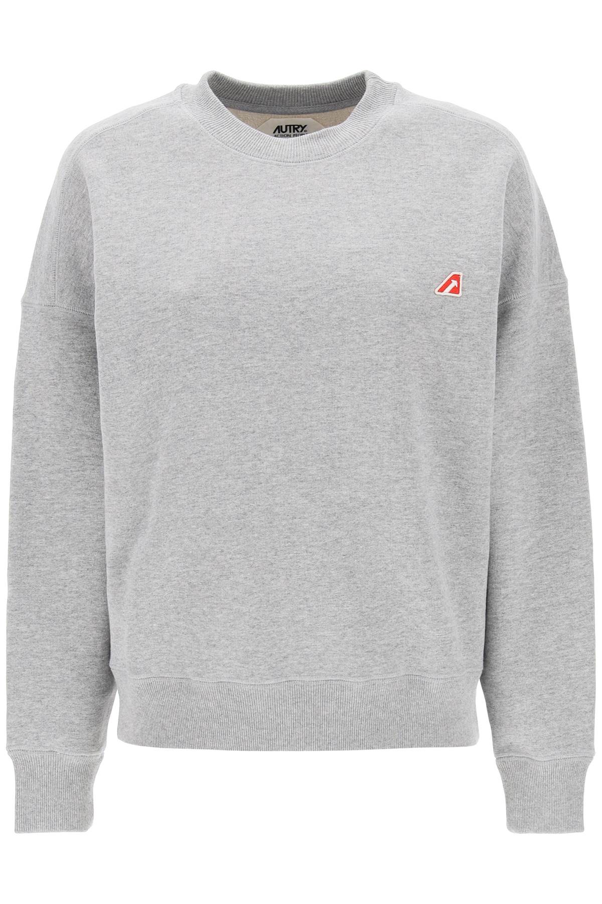 Crew-neck Sweatshirt With Logo Patch  - Grigio