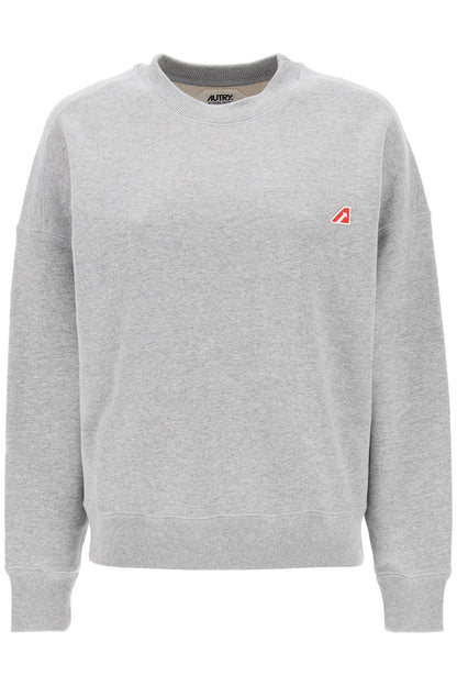 Crew-neck Sweatshirt With Logo Patch  - Grigio