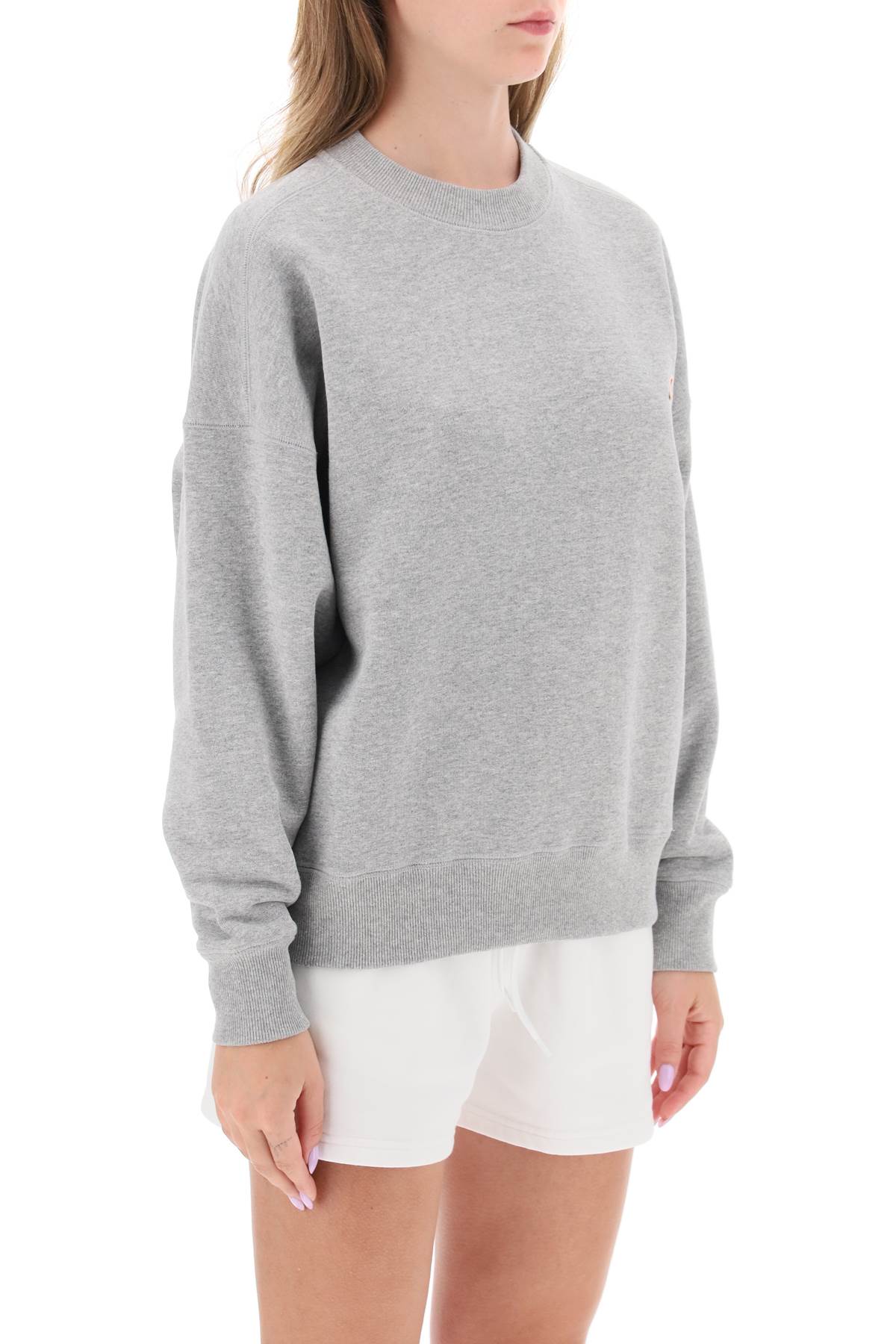 Crew-neck Sweatshirt With Logo Patch  - Grigio