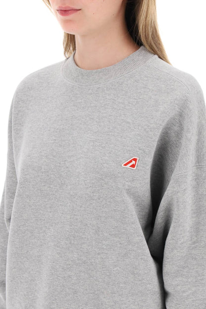 Crew-neck Sweatshirt With Logo Patch  - Grigio