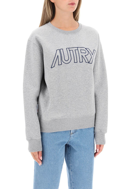 Crew-neck Sweatshirt With Logo Embroidery  - Grigio