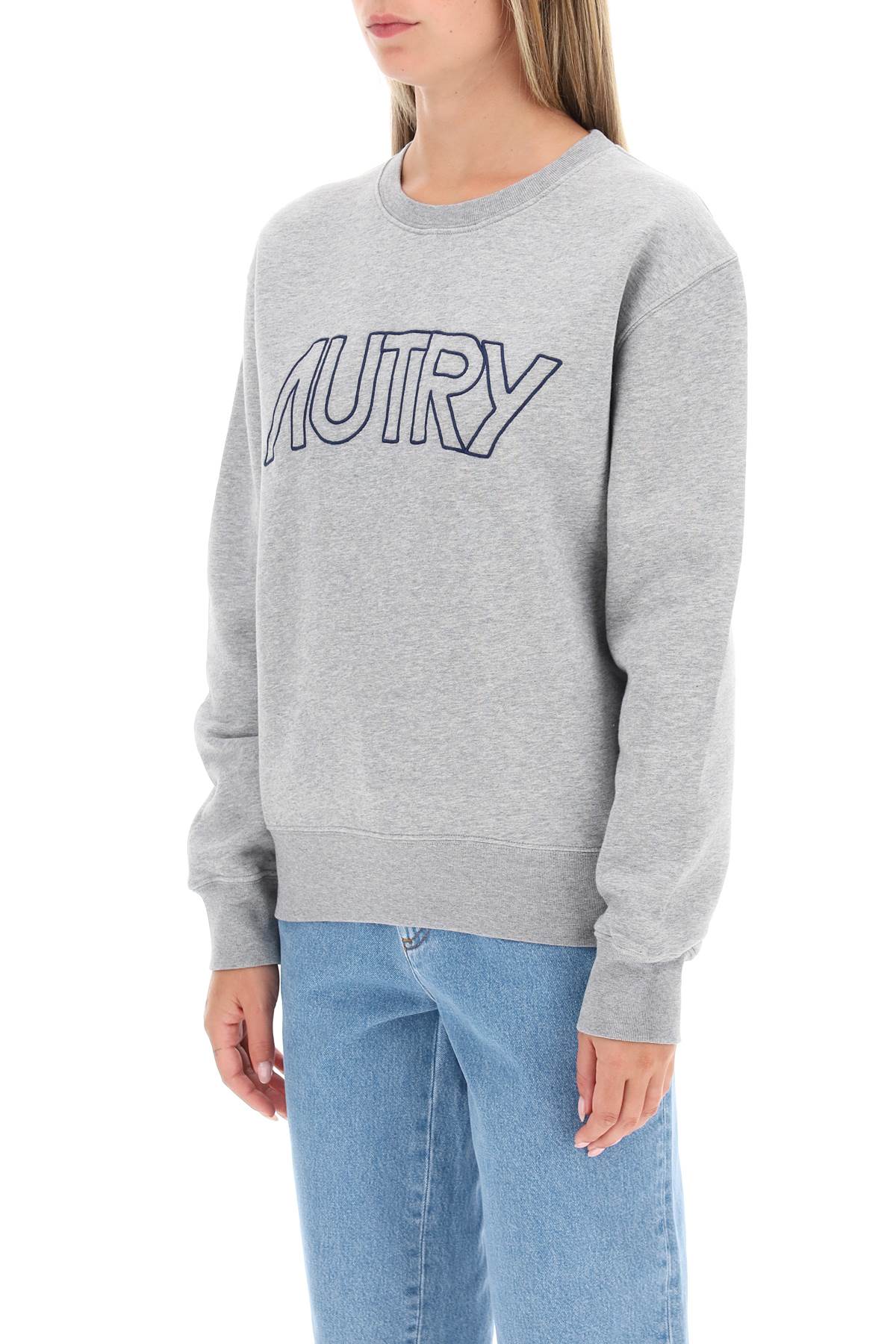 Crew-neck Sweatshirt With Logo Embroidery  - Grigio