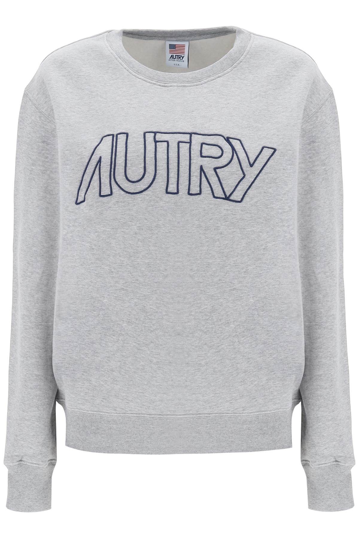 Crew-neck Sweatshirt With Logo Embroidery  - Grigio