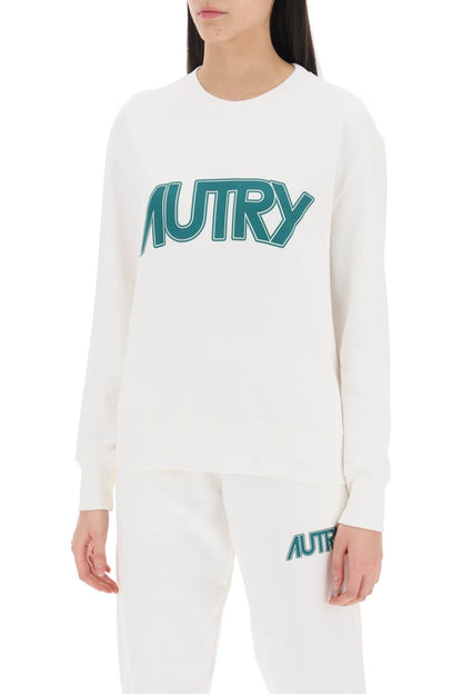 Sweatshirt With Maxi Logo Print  - White