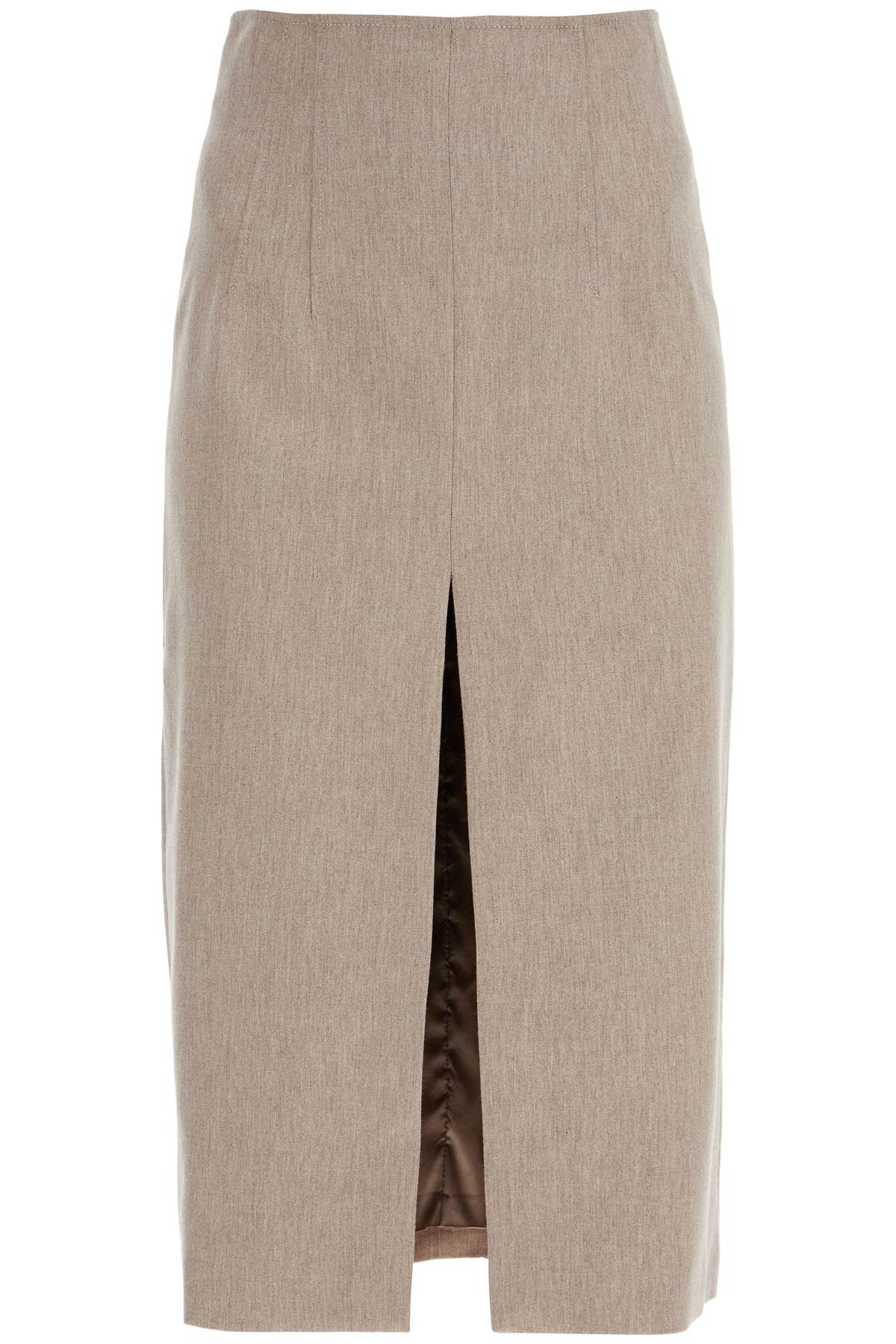 Pencil Skirt With Slit  - Beige