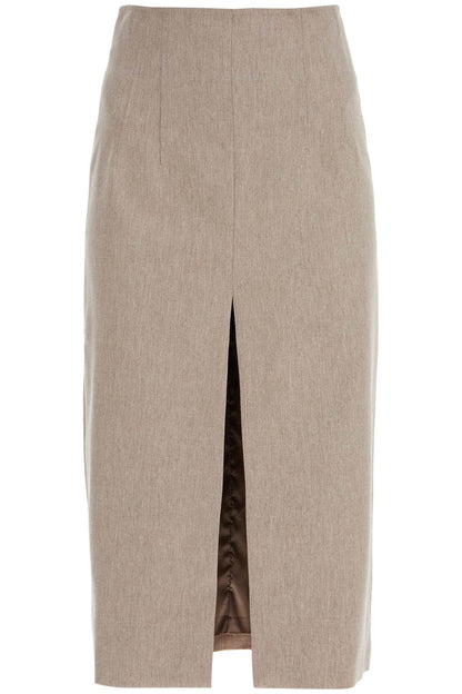 Pencil Skirt With Slit  - Beige