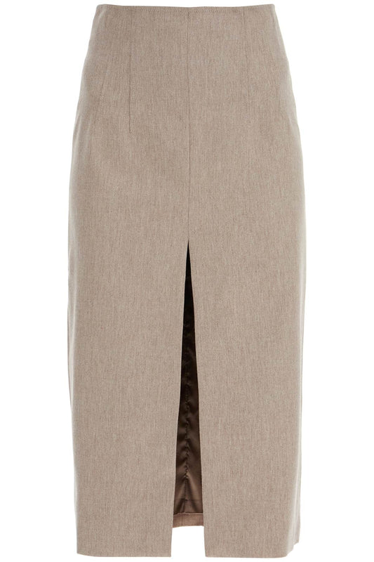 Pencil Skirt With Slit  - Beige