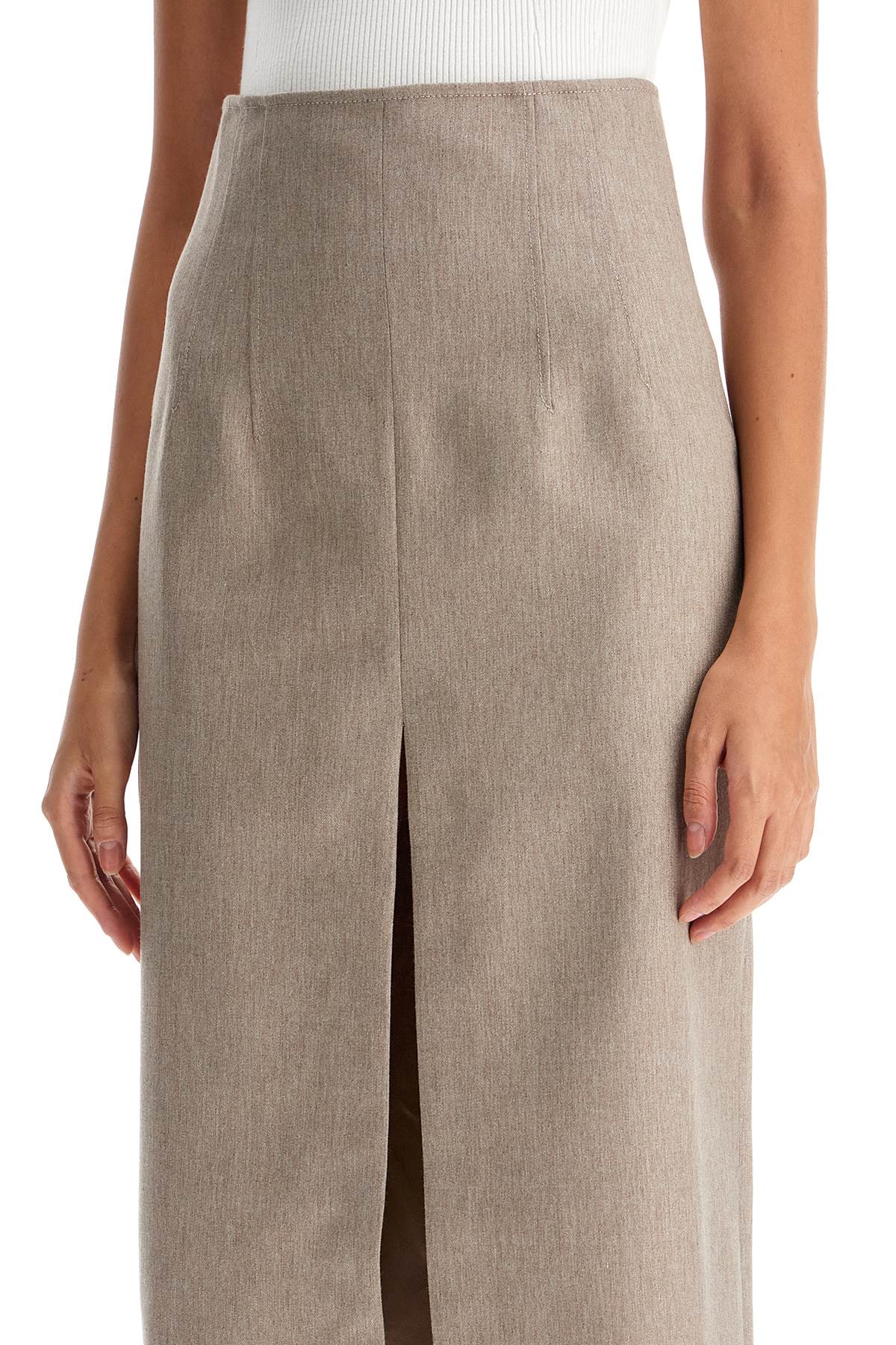 Pencil Skirt With Slit  - Beige