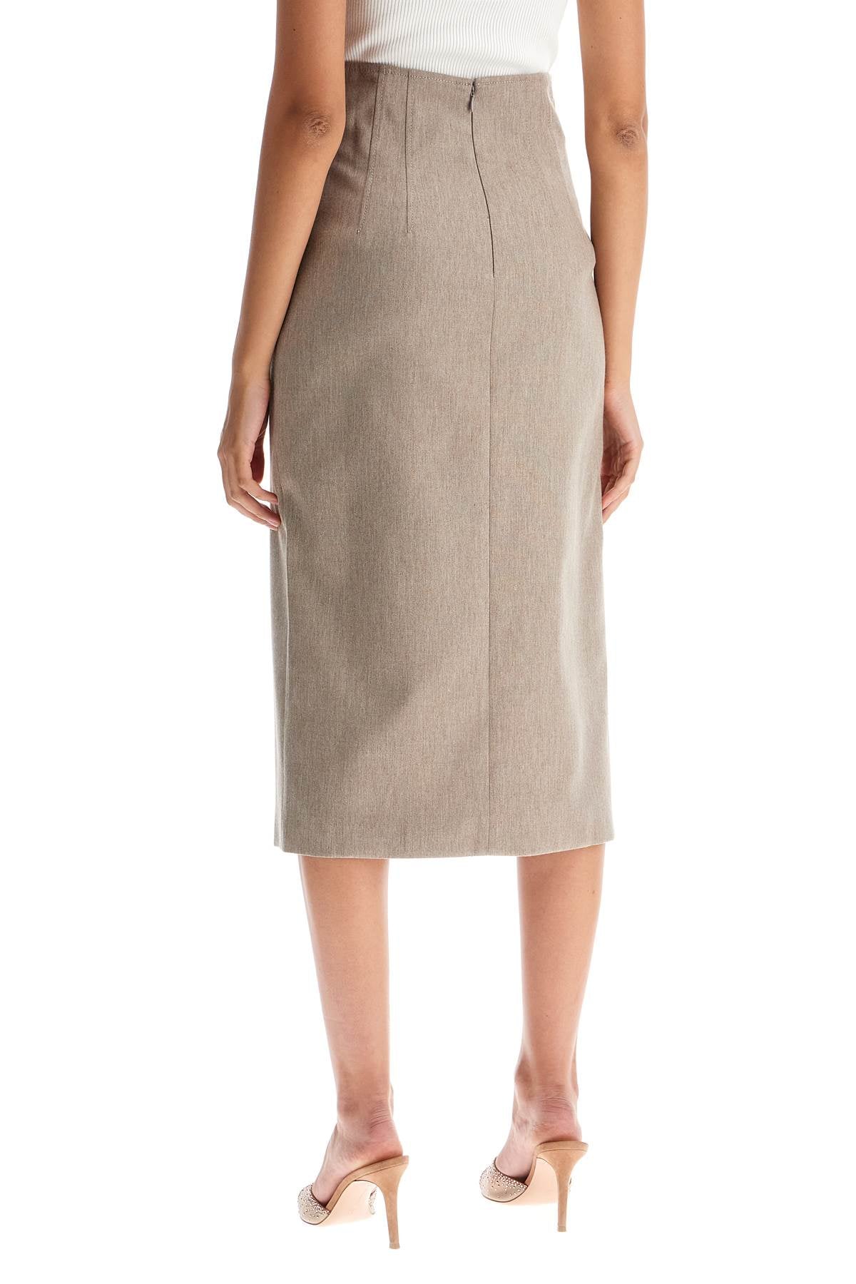 Pencil Skirt With Slit  - Beige