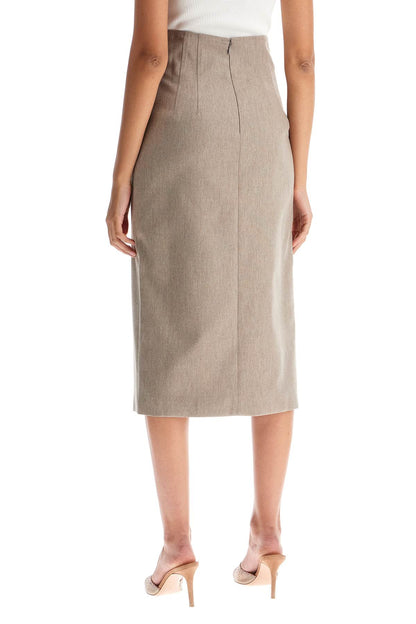 Pencil Skirt With Slit  - Beige